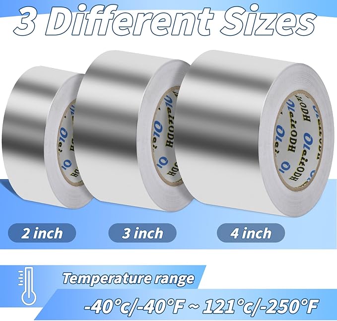 3 Pack Aluminum Foil Tape Bulk - 3 Inch x 55 Yards - Heavy Duty Metal Duct Tape, Aluminum HVAC Tape for Sealing & Patching, Air Ducts, Insulation Metal Repair, Professional Grade