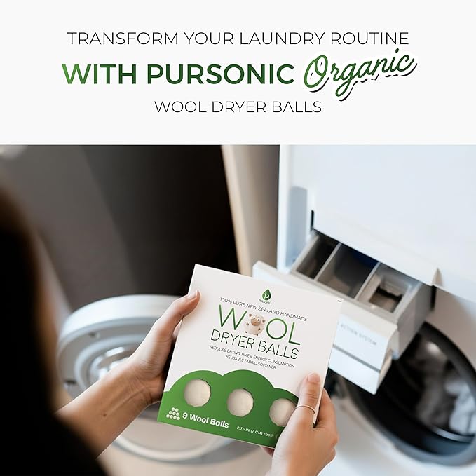 Pursonic Laundry Wool Dryer Balls Made with 100% Pure New Zealand Wool - Natural Reusable Fabric Softener Balls for Drying Time & Energy Consumption - Reduces Clothing Wrinkles & Lint - Set of 6