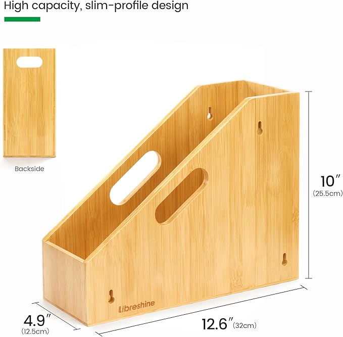 Slim Bamboo Cutting Board Holder & Baking Sheet Organizer, Open-Front Pan & Lid Rack with Handles, Countertop or No-Drill Wall Mount, Kitchen Cabinet & Pantry Organizer