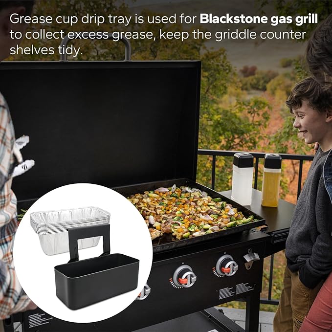 Grease Cup Foil Tray Pan for Blackstone Grill, Oil Catcher or Drip Tray Replacement Compatible with Blackstone Griddle 17, 22, 28, 30 & 36 Inches
