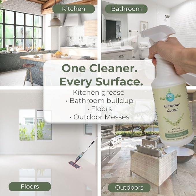 Rosemary All Purpose Cleaner 32 oz Plant Based Multi Surface Cleaner Spray with Pure Rosemary Essential Oil 5 Ingredient Formula for Kitchen Bathroom Counters Floors