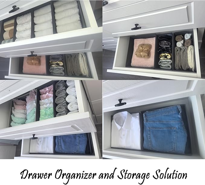 Sock Drawer Organizer 6 Pack - Collapsible Fabric Storage Bins for Underwear Divider, Small Closet Organizers with 6 Compartments, Gray
