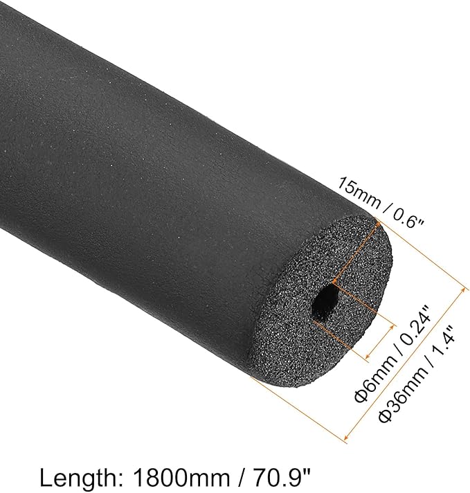 PATIKIL 70.9" L x 1/4" ID x 0.6" T Pipe Insulation Foam Tube, Water Pipe Insulation Tubing Heat Preservation for Plumbing Water AC Pipe Sprinkler Spigot, Black