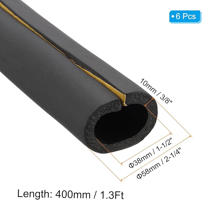 PATIKIL 1-1/2"(38mm) ID 2-1/4"(58mm) OD Pipe Insulation Foam Tube, 6Pcs 1.3Ft Self Adhesive Pre Slit Pipe Insulation Tube Cover Wrapping for Outdoor Winter Irrigation