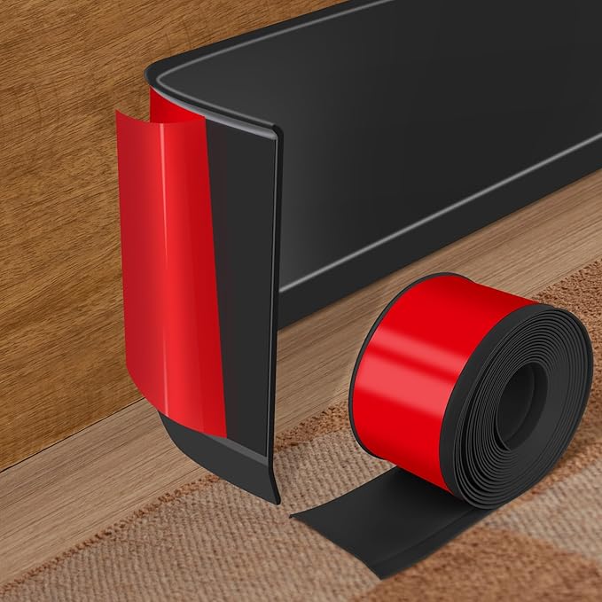 Vinyl Baseboard Molding Trim 4 Inch x 80 Feet Peel and Stick Baseboard Trim Flexible PVC Cove Base Moulding Self-Adhesive Trim for Garage Bathroom Cabinet Floor Walls, Black