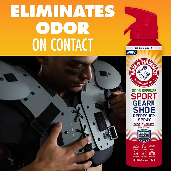 Arm & Hammer™ Sport Gear & Shoe Refresher Spray, Heavy Duty Odor Defense for Sports Gear and Footwear, Deodorizer for Gym Bags, Boxing Gloves, Hockey Equipment, and Football Pads (6.7 oz)