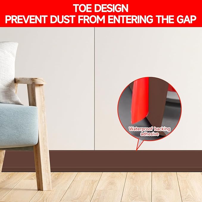 Flexible Baseboard Molding Trim 3 Inch(W) x 20 Feet(L) Self Adhesive Vinyl Wall Base Peel and Stick Cove Base,Rubber Wall Base. (Brown)