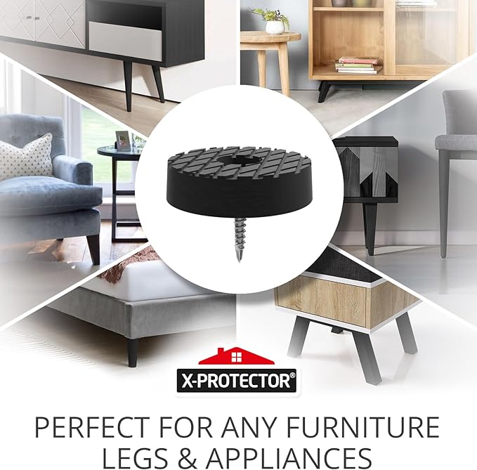 X-Protector Screw On Rubber Feet - 32 PCS 0.7" - Premium Non Slip Furniture Pads - Anti Skid Pads for Furniture Feet - Chair Leg Protectors - Furniture Grippers for All Surfaces - Protect Any Floors!
