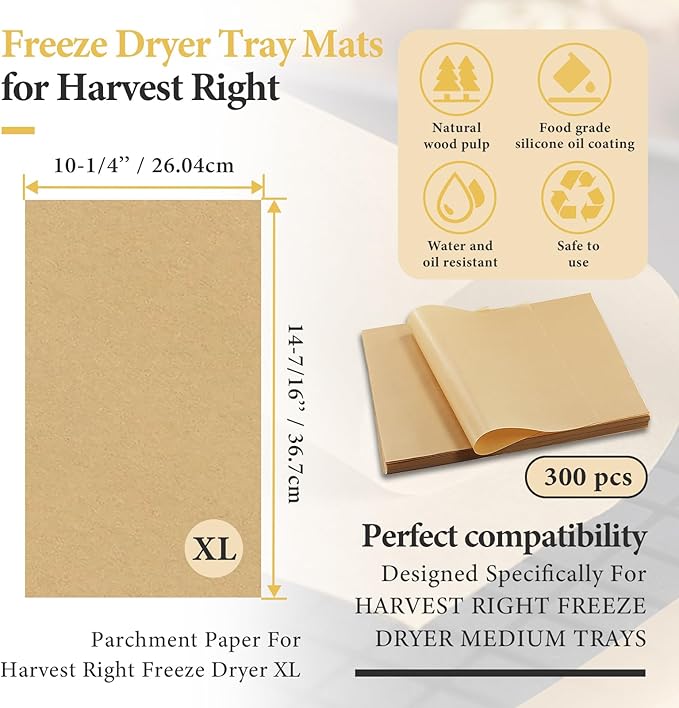 300 PCS Freeze Dryer Tray Mats for Harvest Right Dryer - Freeze Dryer Parchment Paper Set for Medium Trays - Non-Stick Baking Mats One-Off Parchment Paper Harvest Right Accessories (14.3" x 10.2")