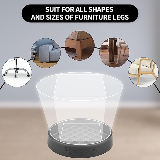 Furniture Coasters-8 Pcs 3" Round Non Slip Furniture Pads-Furniture Caster Cups-Non Skid Grippers Rubber Furniture Feet Anti Slide Hardwoods Floor Protector Black