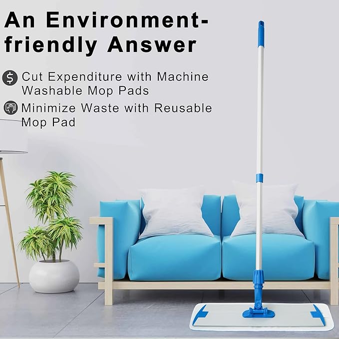 Mr. Towels Premium Microfiber Floor Mop + 2 Reusable 18" Washable Mop Pads. 360 Rotating Aluminum Extended Handle, Adjustable 33" - 60". The Perfect Solution as Tile, Laminate, Hardwood Floor Cleaner