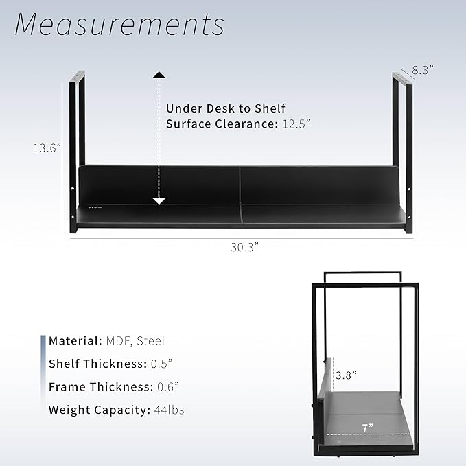 VIVO Under Desk 30 x 7 inch Storage Shelf, Office Accessory Holder for Supplies, Gaming Devices, and More, Workstation Organizer, Black, DESK-SHELF30-UB