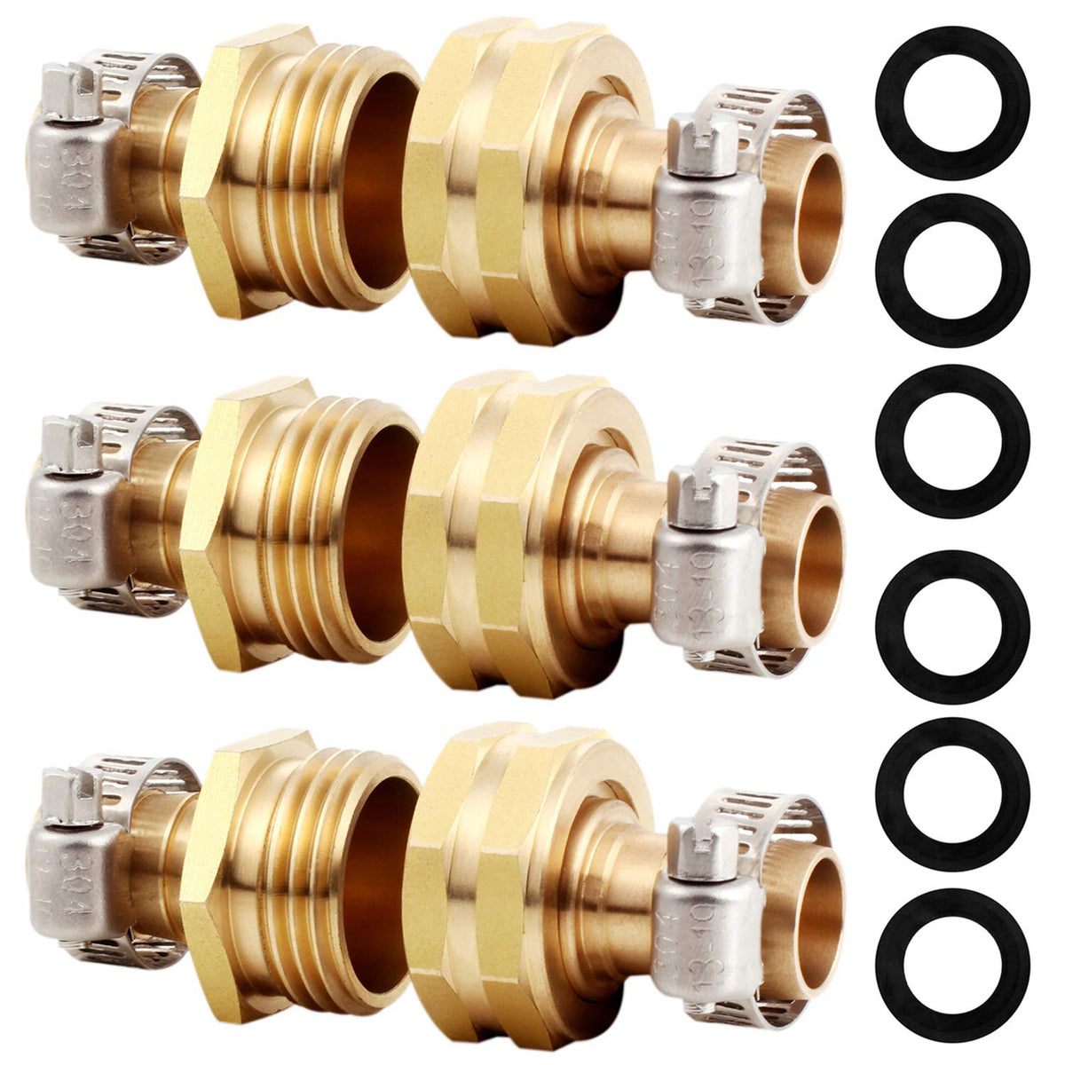 Solid Brass Garden Hose Repair Connector with Clamps Hose - Image 1