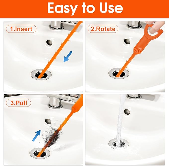 Huryfox Drain Clog Remover Tool- 12 Pack 20 Inch Length Drain Cleaner Sticks for Sink, Pipe and Tub - Plumbing unclogger Tool for Clogged Drains in Shower, Hair Catcher for bathroom, kitchen, Bathtub