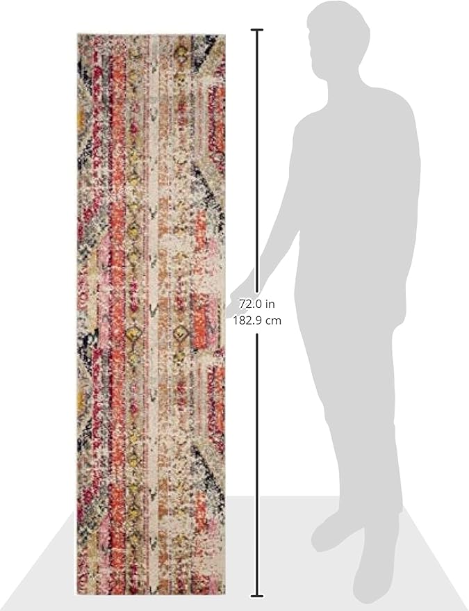 SAFAVIEH Monaco Collection Runner Rug - 2'2" x 6', Light Grey & Multi, Boho Chic Tribal Distressed Design, Non-Shedding & Easy Care, Ideal for High Traffic Areas in Living Room, Bedroom (MNC222G)