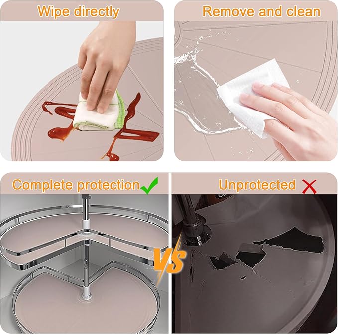 Lazy Susan Silicone Shelf Liner – Non-Slip Dual Tier Pie Cut Lazy Susan Liners for Kitchen Cabinet, 2PCS Set – Waterproof, Heat-Resistant & Anti-Slip Organizer Mat (Khaki, 27 Inch)