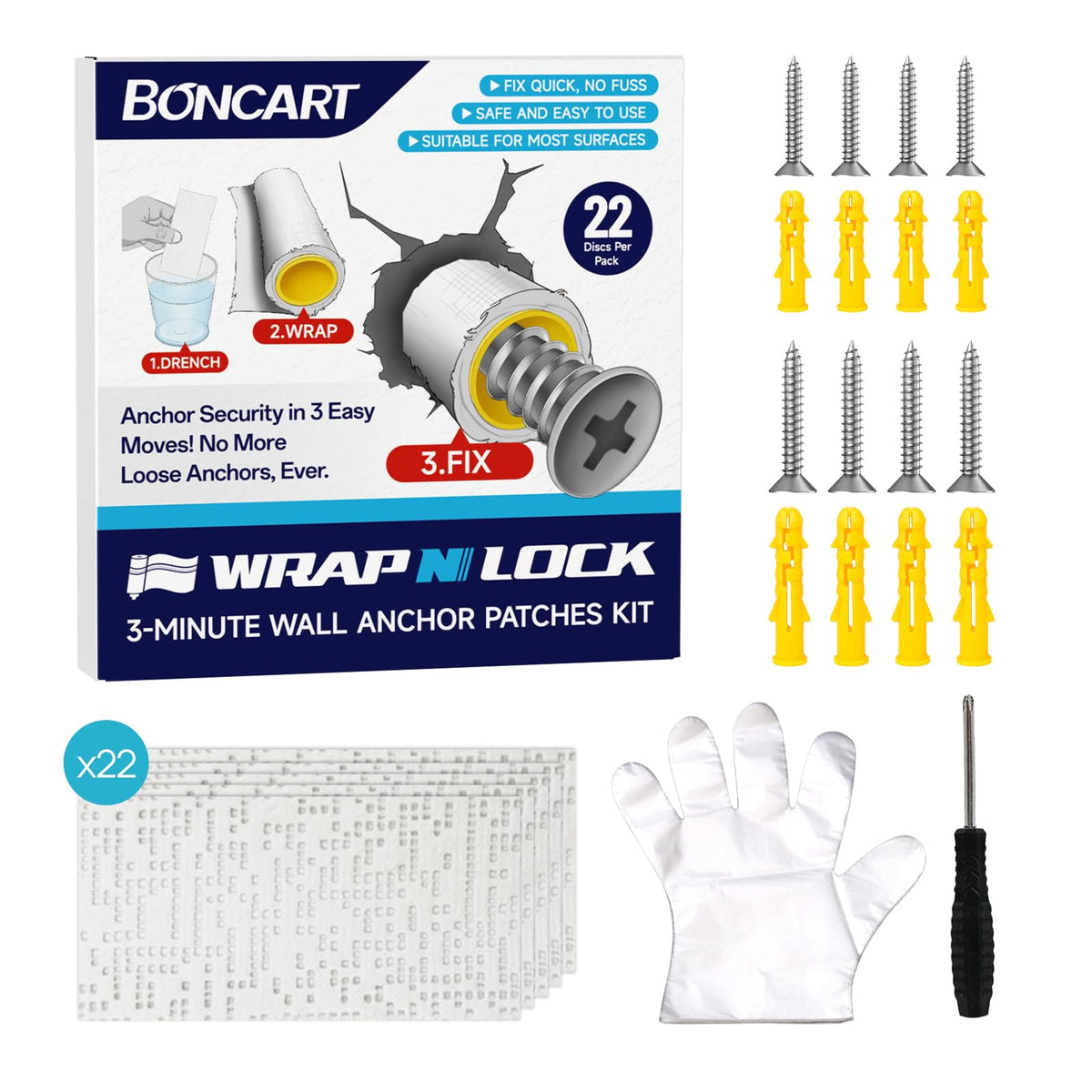 WRAPNLOCK Drywall Anchor Repair Kit - Fast Loose Anchor Fix - Image 1