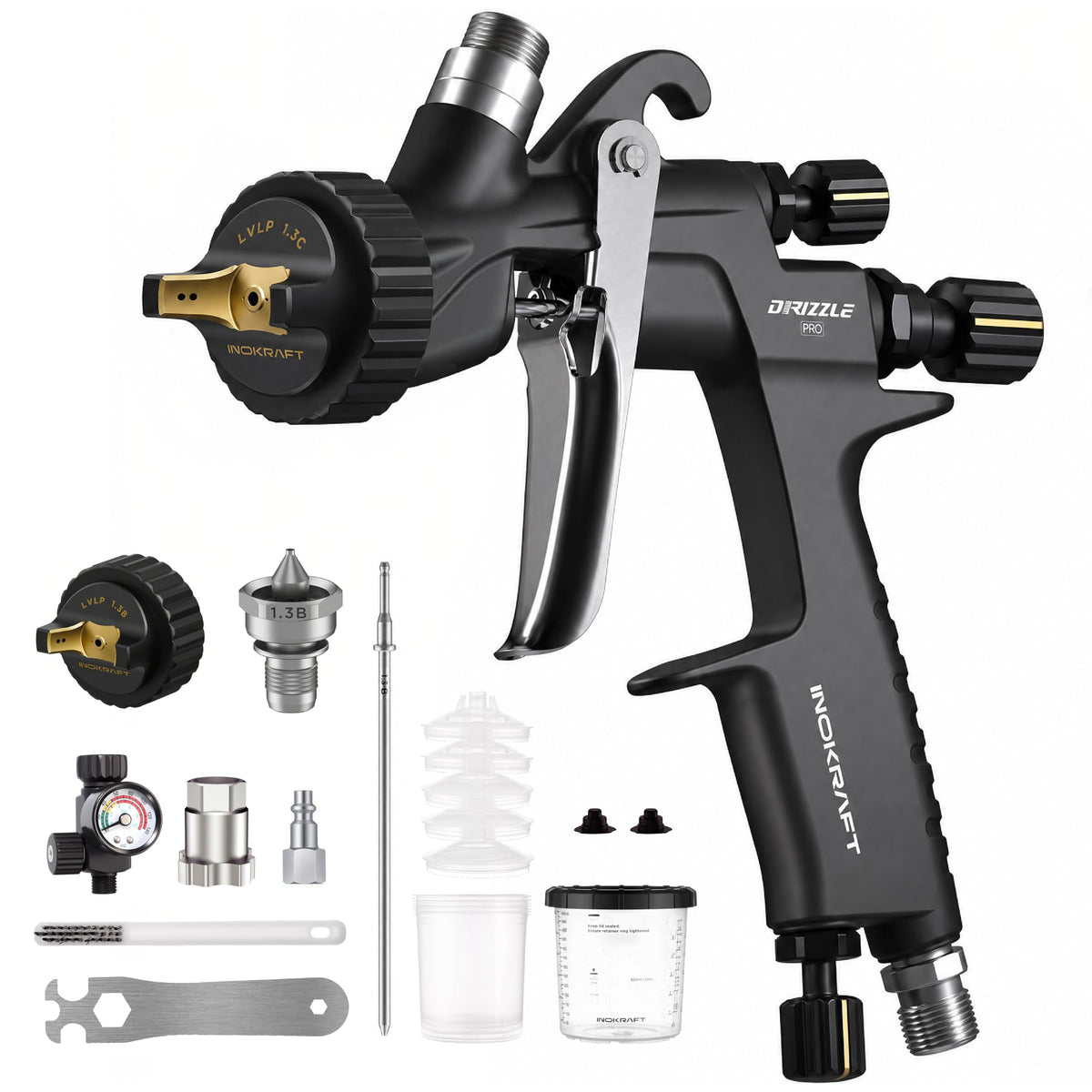 InoKraft Drizzle Pro LVLP Spray Gun with 1.3B/1.3C Nozzles - Image 1