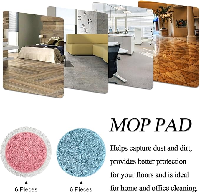 BeiLan Spin Cordless Electric Mop Pads - 12 Pack Steam Electric Mop Refills Fit for Vmai/Eous/Idoo/Alfabot/Devoac - 7.28inch Spin Replacement Mop Pads for Floor Cleaning