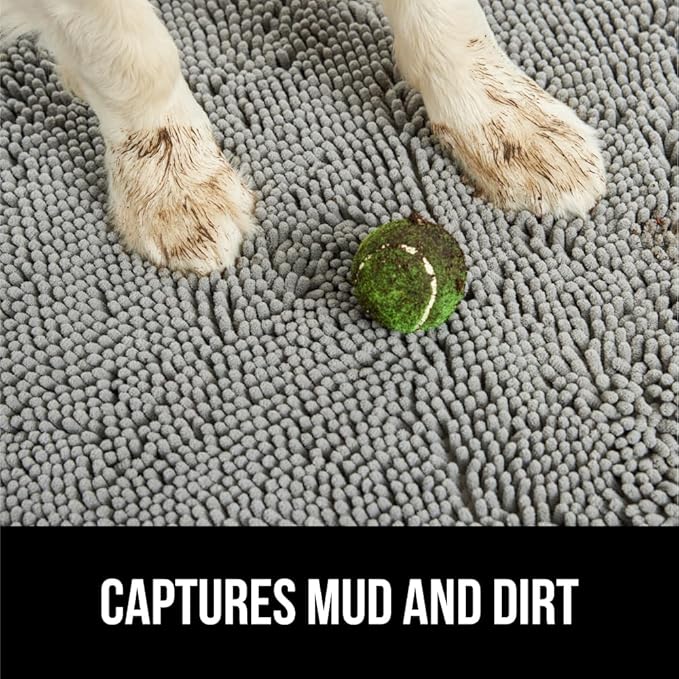 GORILLA GRIP SoakSTOPPER Dog Door Mat, Machine Washable Rug Absorbent Doormat Captures Moisture Mud Dirt, Quick Dry Soft Chenille Entryway Rugs Indoor Entrance Mats for Dog Paws, 24x17 Grey