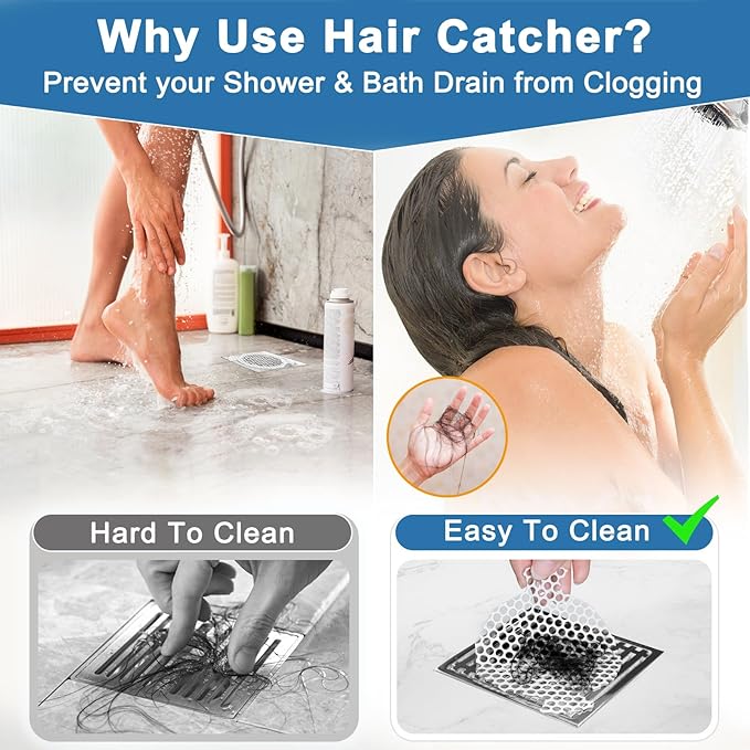 INVIHUG,50 Pack, Disposable Shower Drain Hair Catcher Mesh Stickers,Disposable Hair Drain Catcher. (White)