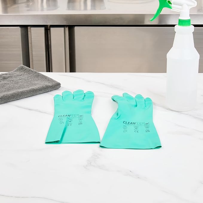 Restaurantware-Clean Tek Professional 15 Mil Small Cleaning Gloves, 1 Pair Of Long Cuff Gloves - Flock Lining, No-Powder, Green Nitrile Chemical Tolerant Gloves, No-Latex, Heavy-Duty Tasks