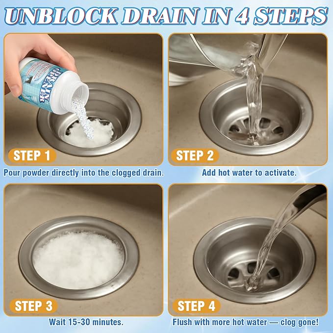 Drain Cleaner, Drain Clog Remover 260g, Fast-Acting Pipeline Dredging Agent, Heavy Duty Grease and Food Clogs for Kitchen Sink, Toilet, Shower, Sink Unblocker for Hair