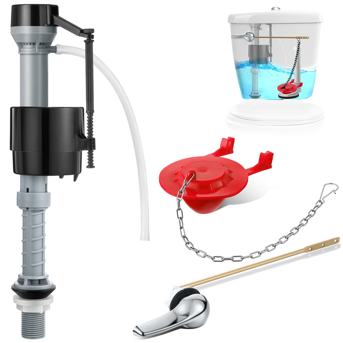 Universal Toilet Flusher Replacement Kit, Fill Valve - Image 1