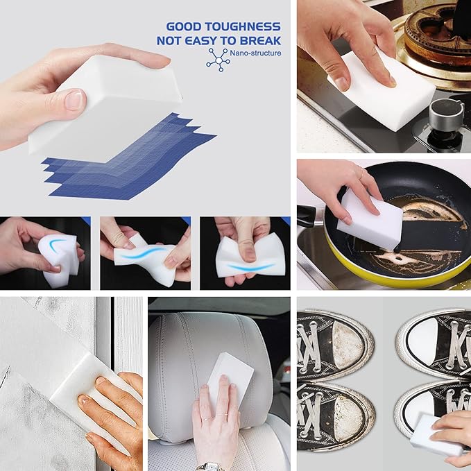 Melamine Sponge, 50Pcs+100Pcs+10Pcs,160pcs in total, Magic Sponge Eraser, Durable Cleaning Foam, Premium Scrubber Pads, for Sinks, Kitchen, Bathroom, Wall, Glass, Shoes, Multi-Purpose Powerful Sponge.