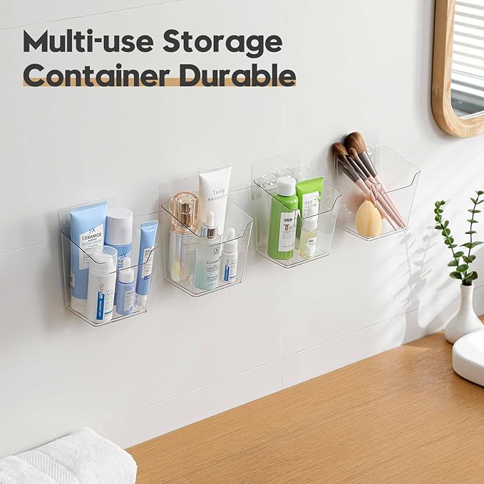 2-Pack Kitchen Cabinet Door Organizer Adhesive, Hanging Storage Bins, Stick on Wall Storage Container, Bathroom Floating Bins Wall Mounted Organizer Under Sink Caddy for Pantry Storage, Office, Dorm