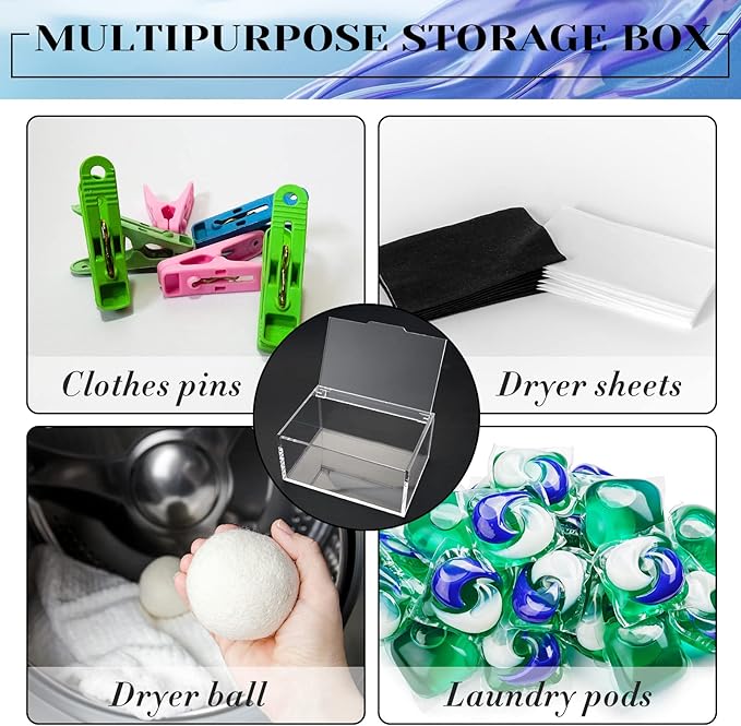 Maitys 2 Pcs Acrylic Laundry Dryer Sheet Holder Clear Dryer Sheets Dispenser Container with Lid for Laundry Room Organization - Fabric Softener Sheets Storage Box for Home, Transparent(Classic Style)