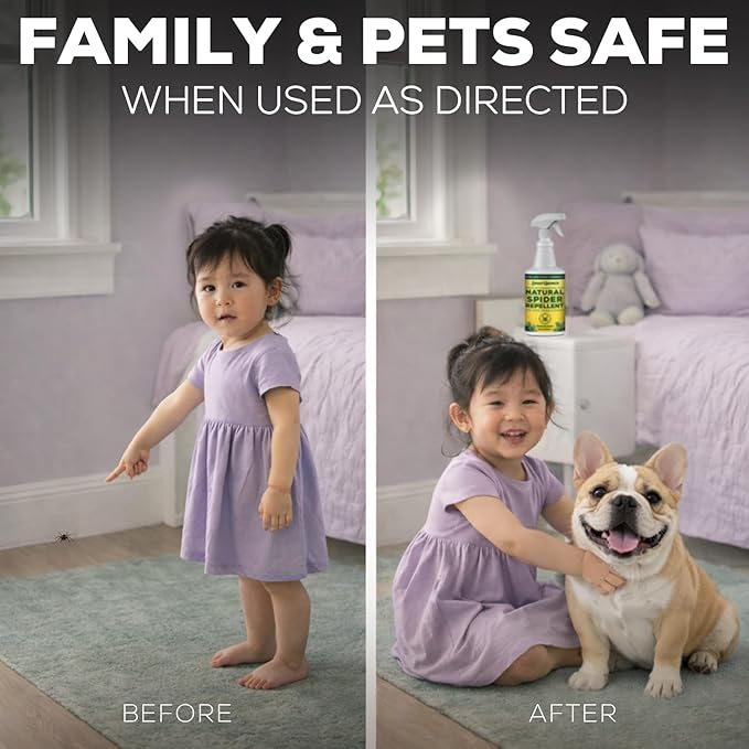 Natural Spider Repellent Spray – Indoor Spider Spray with Peppermint & Lavender, Family & Pet Friendly – Fresh Scent Spider Remover for Bedrooms, Bathrooms, Closets & Corners 32oz Ready to Use