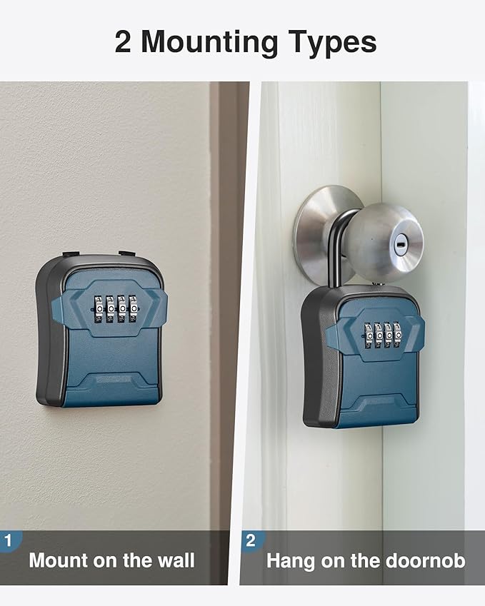 Puroma Lock Box, Key Lock Box Wall Mount & Portable Combination Lockbox with Resettable Code, Security Lockbox for Outside House Keys, Apartment Realtors Spare Keys Storage (1 Pack, Peacock Blue)