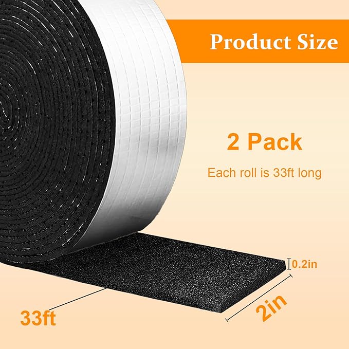 2 PCS 33ft Foam Insulation Tape Pipe Insulation Wrap, Waterproof Self Adhesive Winter Outdoor Freeze Protection Foil for Hot or Cold Pipes, 2 inch Wide