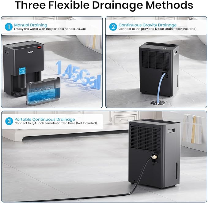 4500 Sq.Ft. 2025 Energy Star Dehumidifier for Basement with Drain Hose, Max 75 Pints/D Dehumidifier for Large Room, [43dB Quiet Compressor], Easy Drainage, Auto-restart, Black