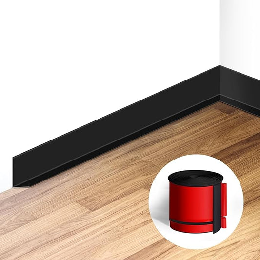 Flexible Baseboard Molding Trim 3 Inch(W) x 66 Feet(L) Self Adhesive Vinyl Wall Base Peel and Stick Cove Base,Rubber Wall Base. (Black)