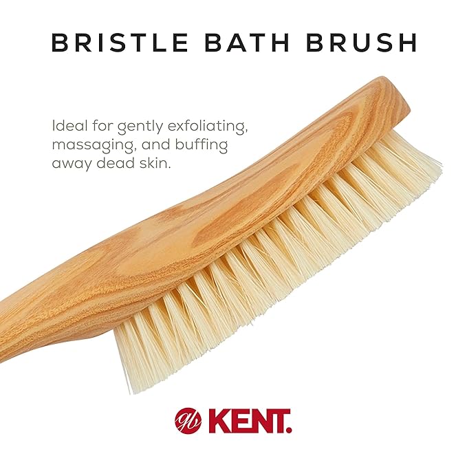 Kent FD10 Ashwood Back Scrubber for Shower Bath Brush and Body Scrubber Exfoliator - Boar Bristle Shower Brush for Body for Men and Women - Kent Brush Back Scrubbers for Use in Shower Made in England