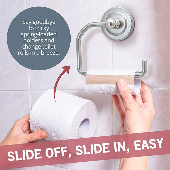 Jack N’ Drill Toilet Paper Holder 1 Pack with Free Towel Hook, Elegant European Style with Durable Wall Mount, Rust-Free Brushed Nickel Bathroom Accessories for Your Home, Bathroom & Office(2 Pack BN)