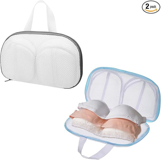 Bra Washing Bags for Laundry, 2 Pcs Mesh Bra Laundry Bags for Washing Machine Lingerie Wash Bag with Zipper for Washing Delicates Underwear Brassiere (Grey, Blue, A Cups)