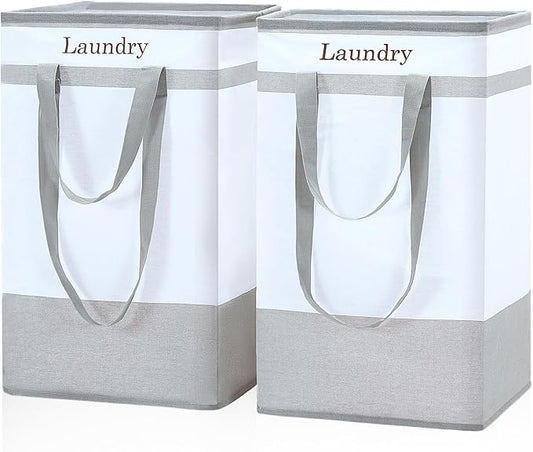 FairyHaus Laundry Basket 100L, 2Pack Laundry Hamper with Easy Carry Handles, Collapsible Laundry Baskets Hampers for Bathroom Clothes Storage Grey