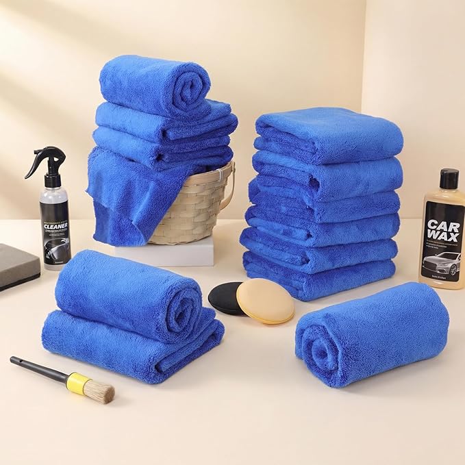 Shimeyao 30 Pcs 12 x 16 Inch Edgeless Microfiber Plush Towels for Cars Detailing Drying Wash Polishing Absorbent Cleaning Cloths, 500 GSM