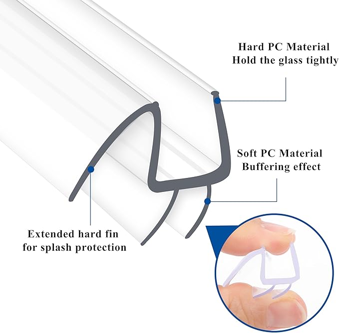 Frameless Shower Door Seal Strip 2 Pack x 39 Inch M Glass Shower Door Bottom Seal Side Seal Strip Door Sweep for 1/4" Glass Ultra-Clear Polycarbonate Stop Shower Leaks Create A Water Barrier