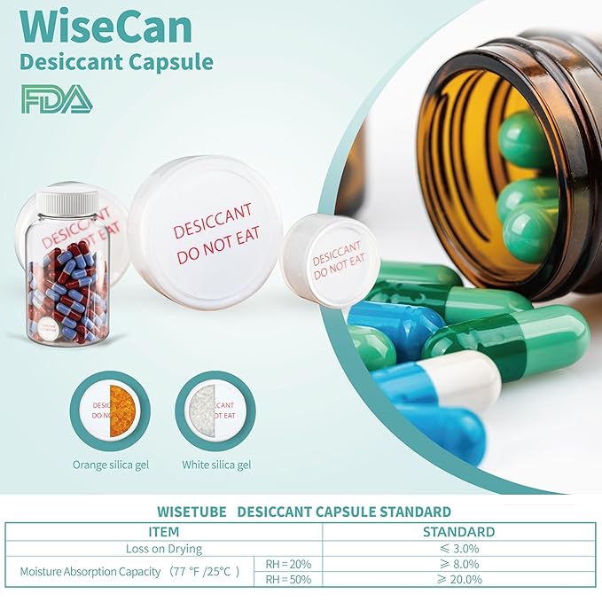 1 Gram 2000 Pack Silica Gel Desiccant Canister,Orange to White Indicating Desiccants Capsules, Moisture Absorbers for Food Storage, Food Grade Desiccant Dehumidifiers