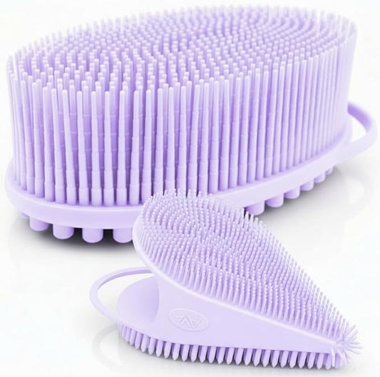 Avilana Premium Body Scrubber and Face Brush Set - Trusted Since 2017 - SGS Certified Silicone 2-in-1 Shower Kit, Dual Sided Gentle Exfoliating Loofah Alternative Sensitive Skin Women Men Gift
