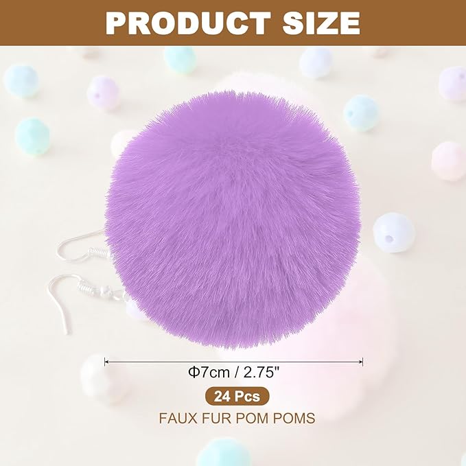 PATIKIL Faux Fur Pom Poms for Hats, 24 Pcs Fluffy Soft Fur Poms Balls with Elastic Loop for Keychain Knitting Hats DIY Scarves Gloves Bag Christmas, Light Purple