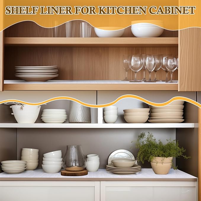 Tinideya 6 Rolls Shelf Liner for Kitchen Cabinet, Non Adhesive Non Slip Shelf Paper Waterproof Washable Easy to Cut Drawer Mat for Kitchens Cupboard Shelve Bathroom Protector Liner (12 Inx10 ft)