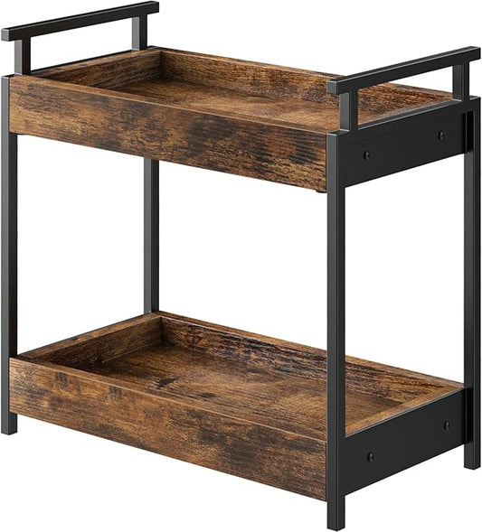 Bathroom Countertop Organizer, 2 Tier Counter Organizers and Storage for Bathroom Sink Dresser, Wooden Standing Vanity Shelf Tray for Makeup Perfume Skincare, Rustic Brown