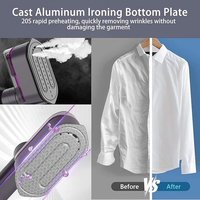 Travel Steamer Iron, 1000W Portable Dry Wet Dual Ironing Steam Iron, 20S Fast Preheating, 7.87ft Long Power Cord Clothing Wrinkle Remover, Essential for Home,Travel,University Dorms&Offices (Purple)
