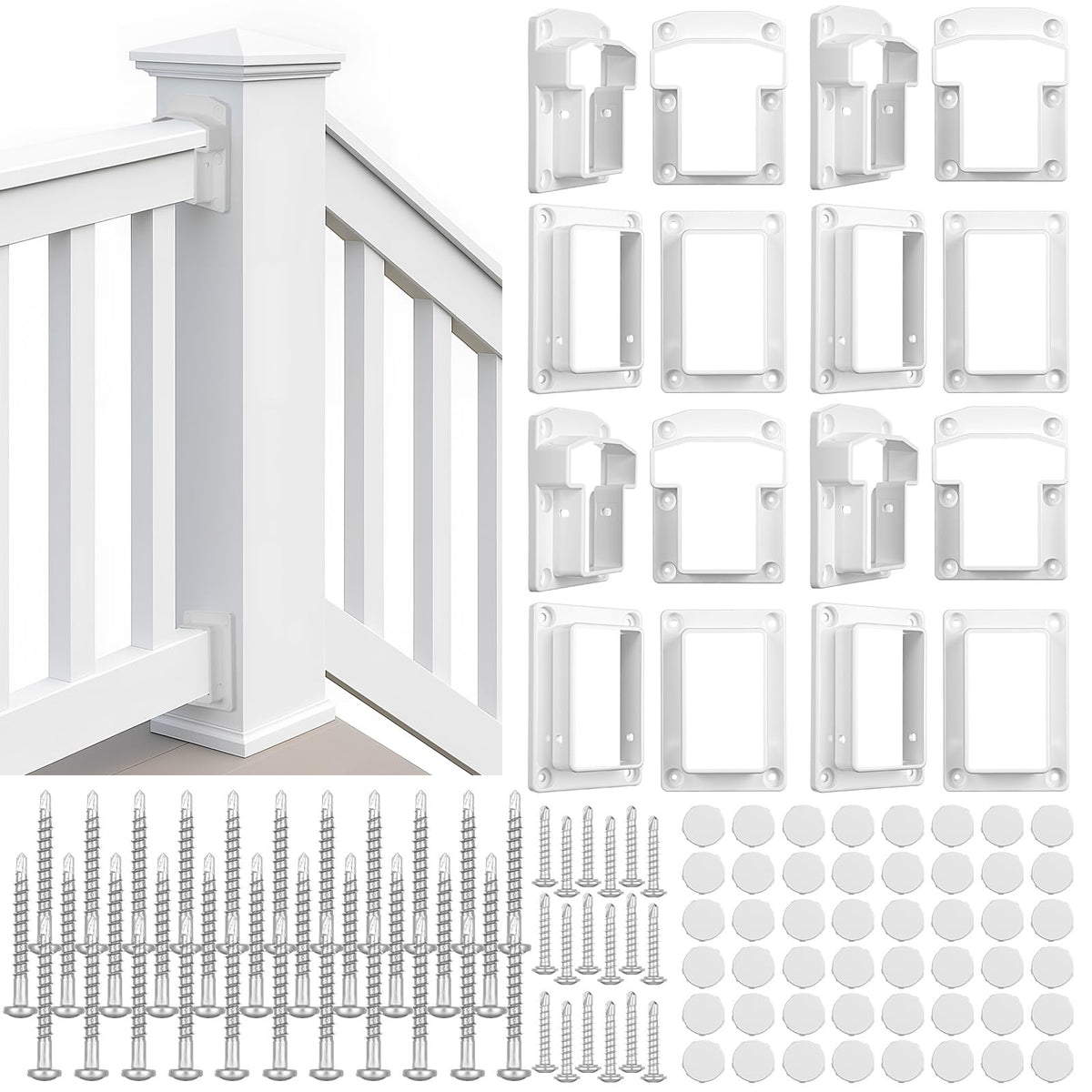 Beeveer 4 Sets Vinyl Fence Railing Bracket Kit with Screws - Image 1