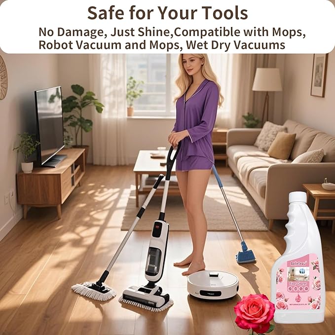 Robot Mop Cleaning Solution Concentrate Compatible with Robot Mops, Wet Dry Vacuums for Roborock, Tineco, Dreame, Narwal, Shark, Bissell Mops, 16.9 FL.oz, Dilution Ratio 1:200, Rose Scent
